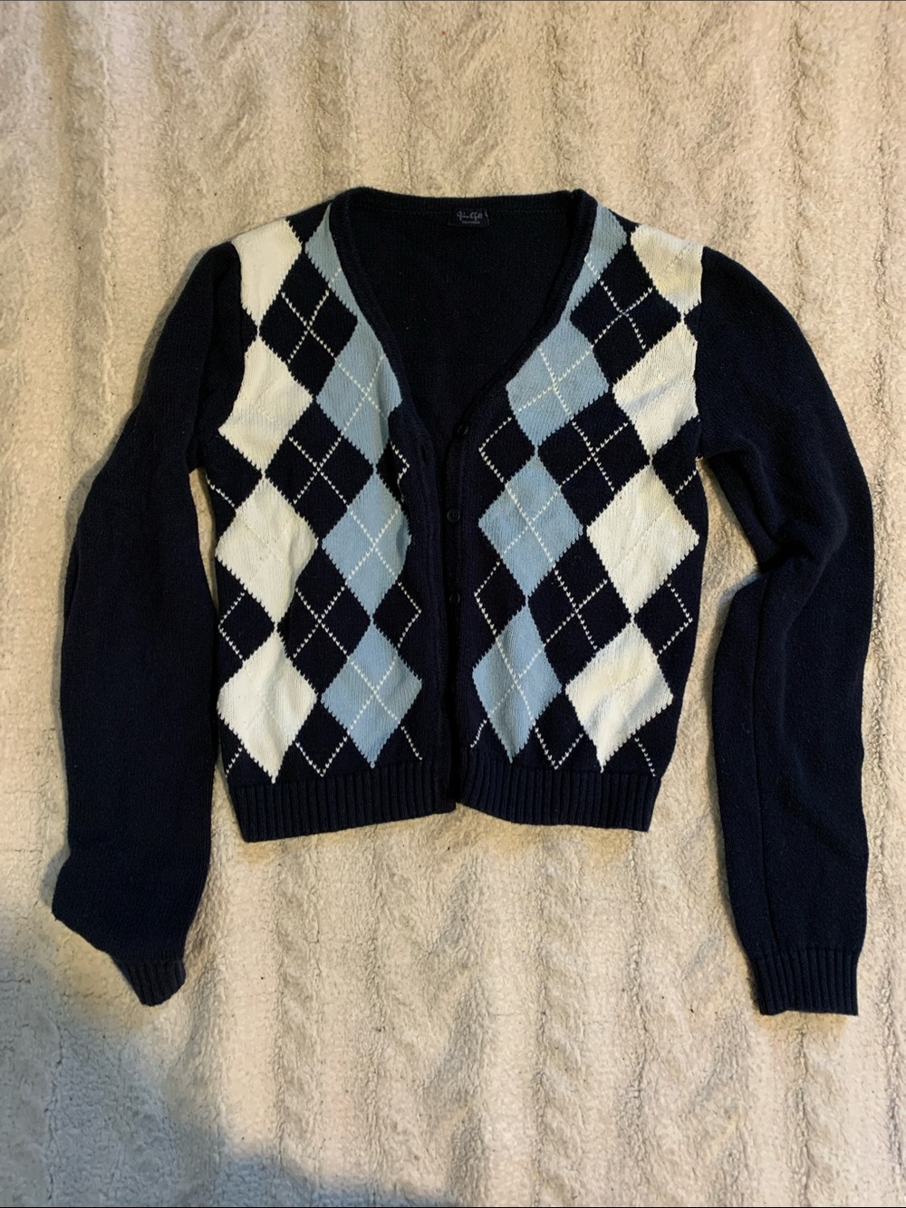 Brandy Melville Navy, Light Blue & White Argyle Button-Up Cardigan